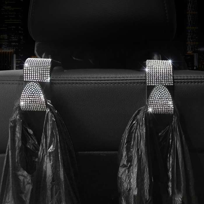 3 PCS Car Rear Seat Hooks Car Seats Multi-Function Diamond-Studded Hooks, Colour: Pink Diamond