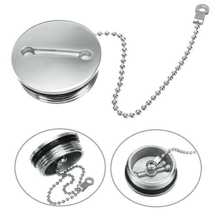 38mm Stainless Steel Boat Deck Fill Filler Replacement Cap + Chain Boat Replacement Accessories
