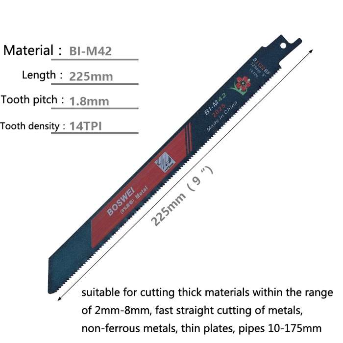 S1122BF BOSWEI Hardcore Reciprocating Saw Strip Fine Teeth Saber Saw Blade Metal Plastic Wood Bimeta