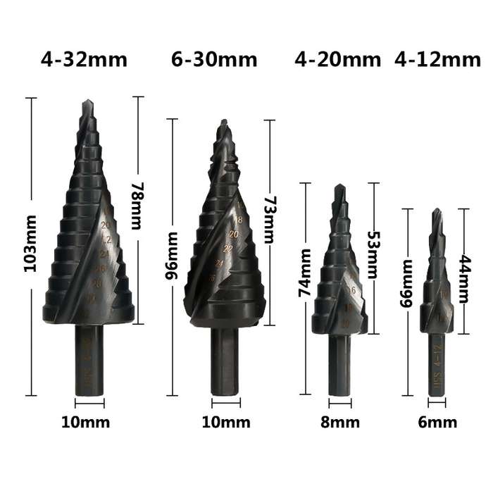 4-12mm Triangular Shank Spiral Flute Step Drill Bit