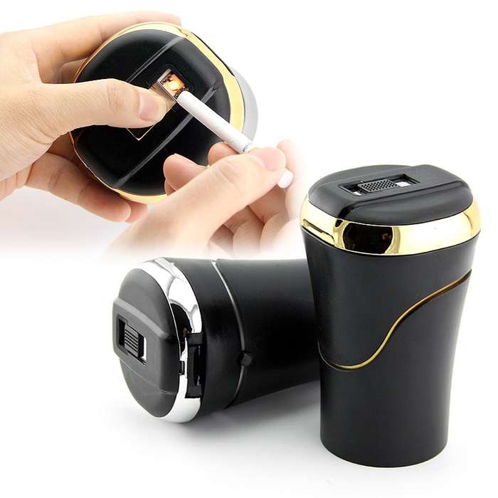 N09C Car Ashtray With Lamp And Cover Car Ashtray(Gold)