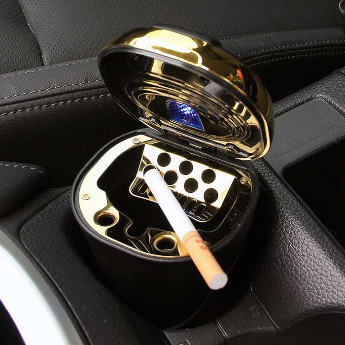 N09C Car Ashtray With Lamp And Cover Car Ashtray(Gold)