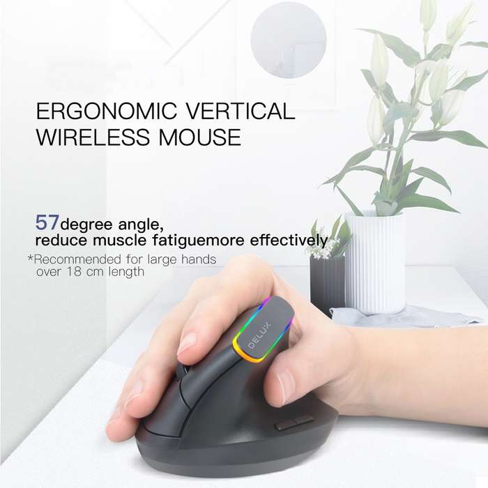 DELUX M618DB 6-Keys 1600 DPI RGB Vertical Wireless Bluetooth Dual-Mode Mouse(Lithium Bluetooth Versi