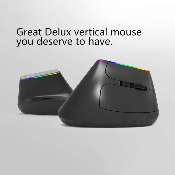 DELUX M618DB 6-Keys 1600 DPI RGB Vertical Wireless Bluetooth Dual-Mode Mouse(Lithium Bluetooth Versi