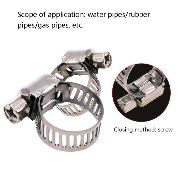 10pcs Stainless Steel Water Pipe Hose Clamp(Silver)