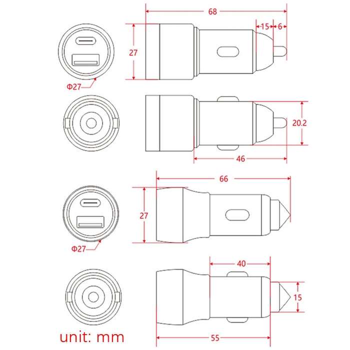 Aluminum Alloy Cigarette Lighter Applicable Car Charger, Model: Black QCPD