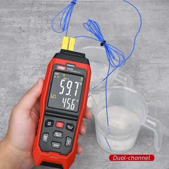 TASI Contact Temperature Meter K-Type Thermocouple Probe Thermometer, Style: TA612B Dual Channels