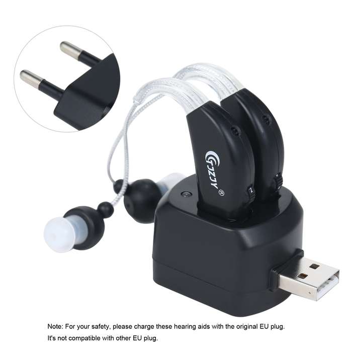 Rechargeable Hearing Aids for Seniors Personal Sound Amplifier with Charging Base,EU Plug(Black)