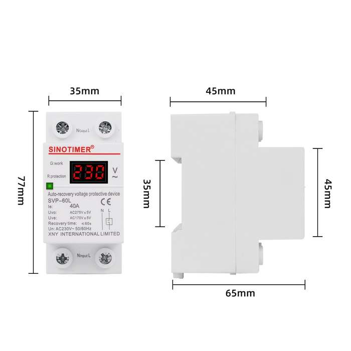 SINOTIMER 220V LED Digital Display Delay Automatic Reset Under-voltage Protector(SVP-60L)