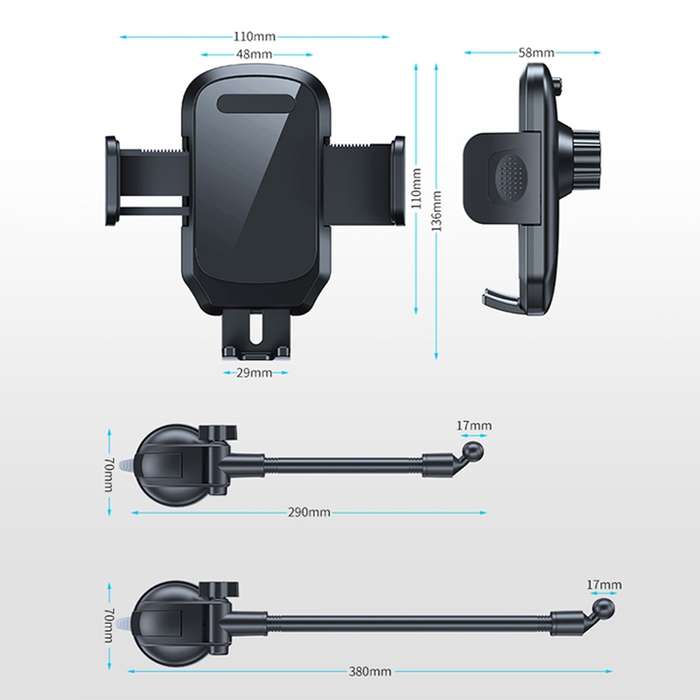 L005L+M013 Car Suction Cup Phone Holder(Black)