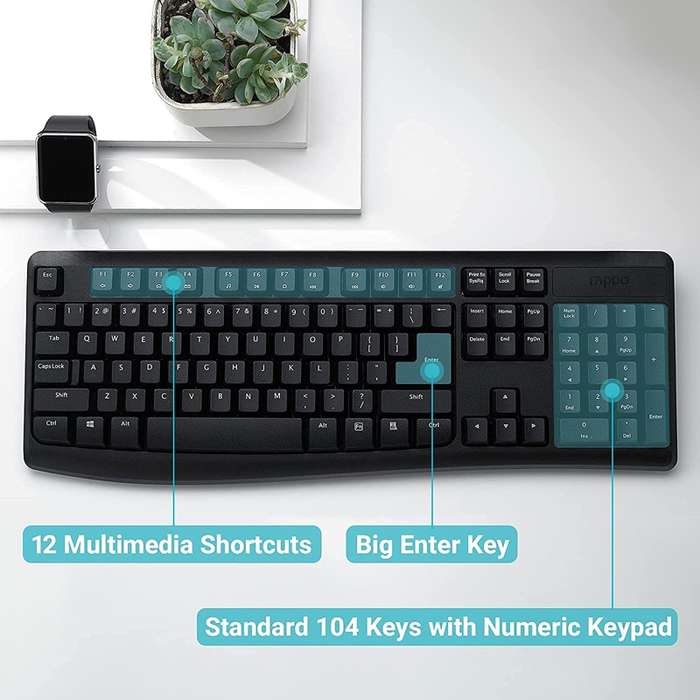 Rapoo X1800PRO 104 Keys Waterproof Multimedia Wireless Keyboard Mouse Set(Black)