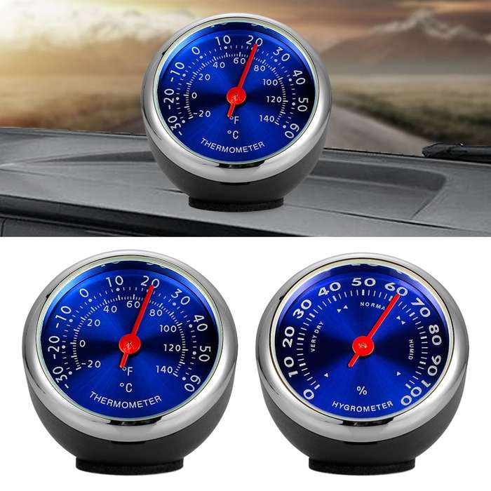 Mini Car Dashboard Thermometer Hygrometer Mechanical Decoration(Blue Temperature)