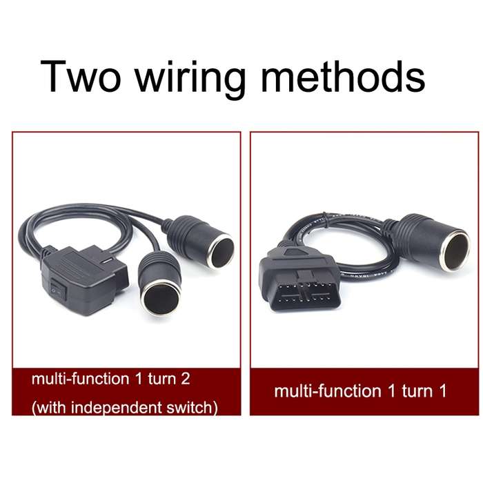 Car OBD To Cigarette Lighter Female Seat Driving Recorder Power Cord 60cm