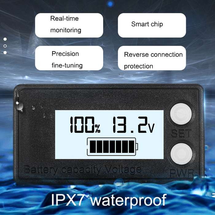 Waterproof LCD Two-wire Lead-acid Lithium Battery Digital Display Voltage Meter 8-100V (White)