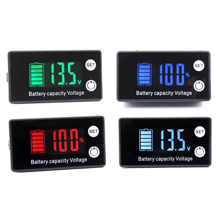 Digital Display DC Voltmeter Lead-Acid Lithium Battery Charge Meter, Color: Blue+Temperature