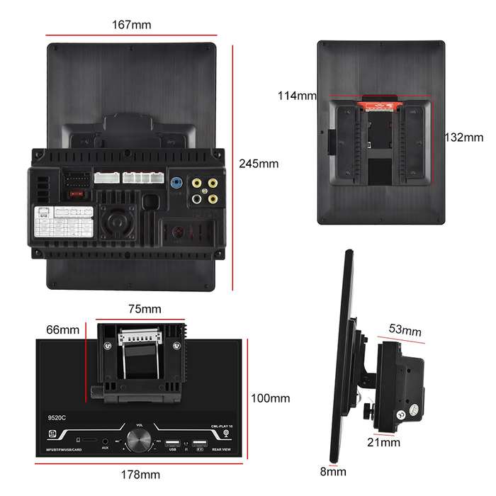 9520C Double Spindle 9.5 inch Vertical Screen Car MP5 Player, Style: Standard+12 Light Camera