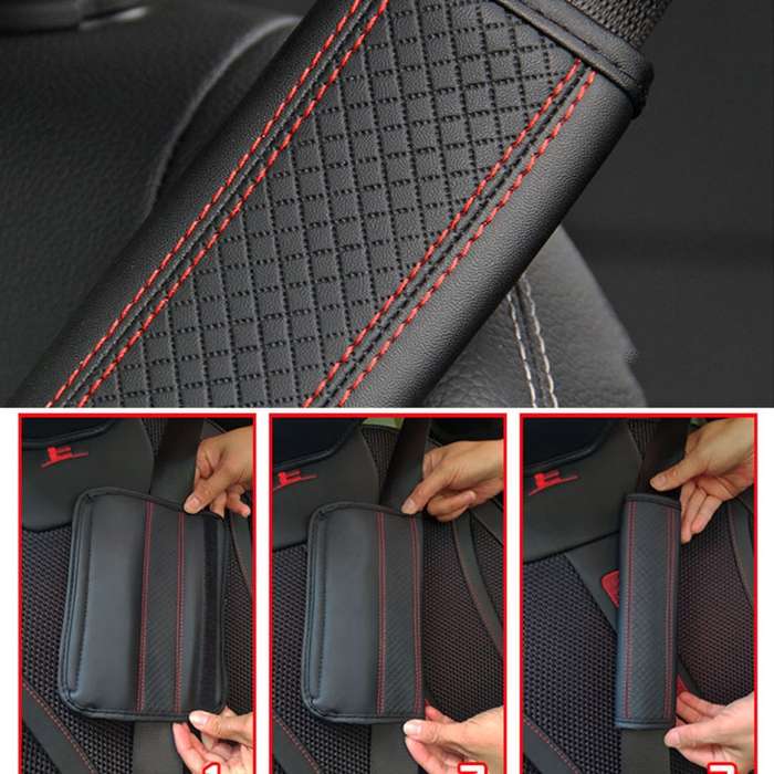 Fiber Leather Embossed Car Seat Belt Shoulder Cover Protector 6.5X23cm(Pink)