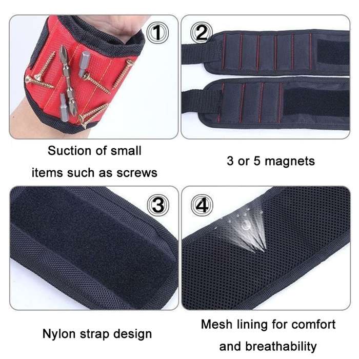 Electric Woodworking Multifunctional Powerful Magnetic Wrist Strap, Style: Five Rows Black