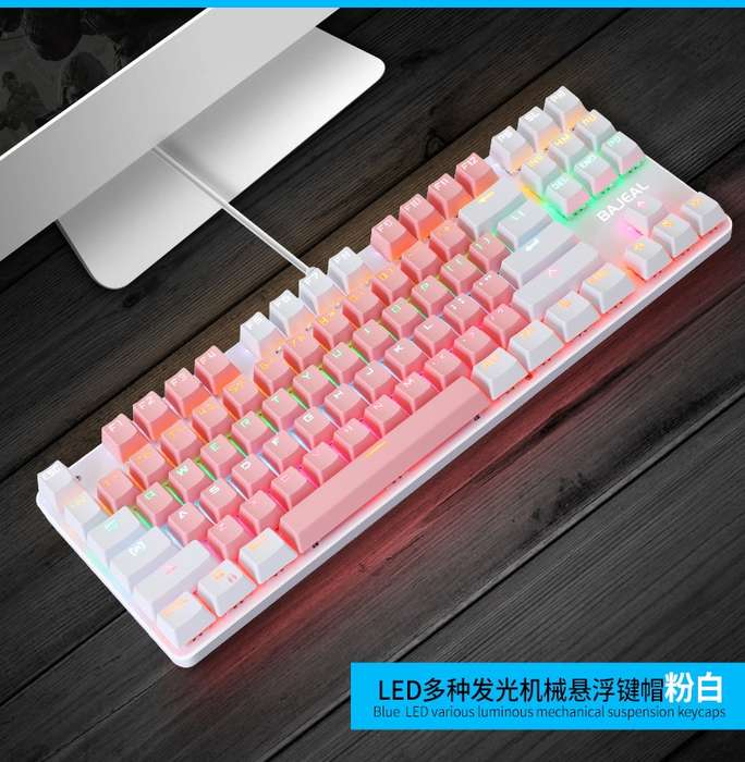 BAJEAL K100 87 Keys Green Shaft Wired Mechanical Keyboard, Cable Length: 1.6m(Pink White)