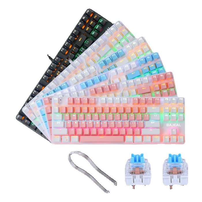 BAJEAL K100 87 Keys Green Shaft Wired Mechanical Keyboard, Cable Length: 1.6m(Pink White)