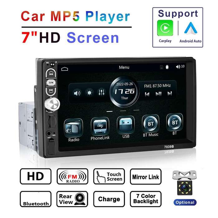 A3061 7 Inches MP5 Bluetooth Player Universal Wired CarPlay Reversing Image Integrated, Style: Stand