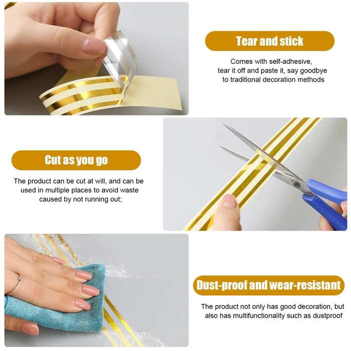 2.5cm x 5m  Golden Tile Gap Tape Waterproof PVC Self Adhesive Sticker(Gold)