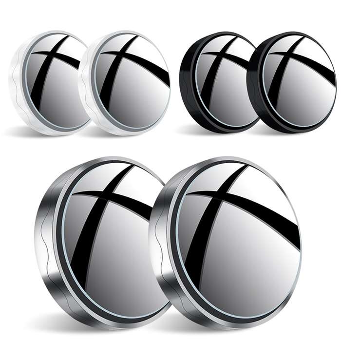 1pair Reversing Mirror Small Round Mirror HD Large View Suction Cup Blind Spot Mirror(White)