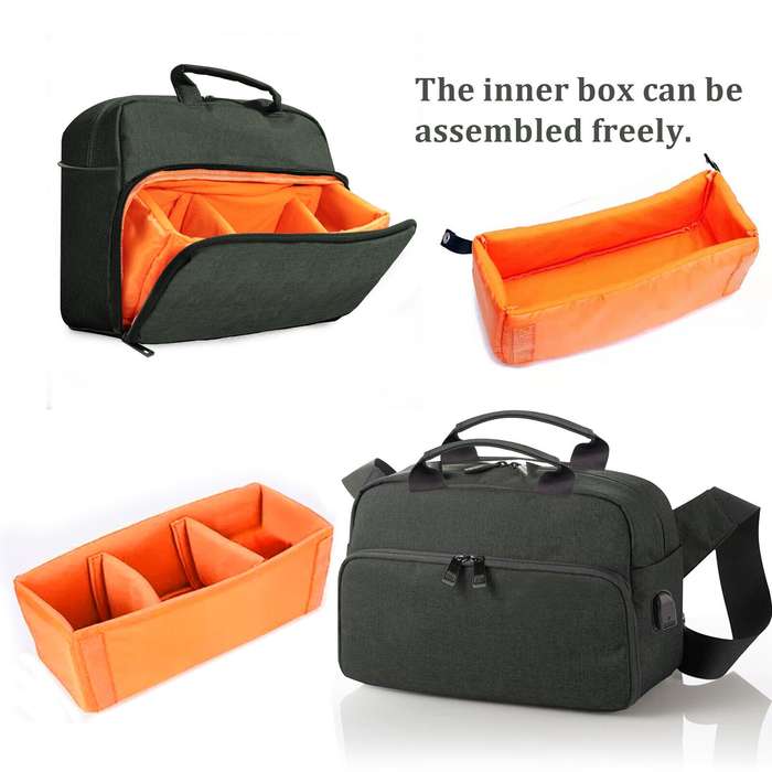 SLR Camera Bag Men Crossbody  Photography Bag Waterproof Carrying Case with USB Charging Port,