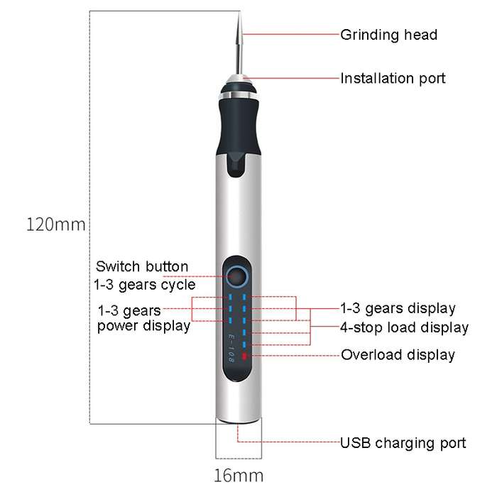 SNJ-3681 Mini Engraving Pen Wireless Polishing Electric Grinder, Style: Roae Gold+Grinding Head