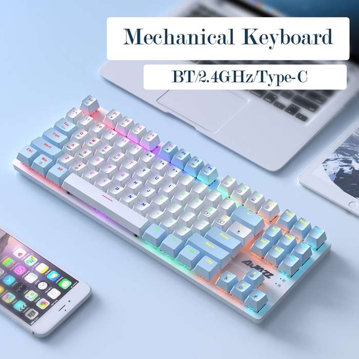 Ajazz AK40pro 87 Keys Bluetooth/Wireless/Wired Three Mode Game Office Mechanical Keyboard White Lig