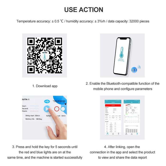 Temp013 Temperature Humidity Bluetooth APP Connect Medical Warehouse Cold Chain Transport USB Data R