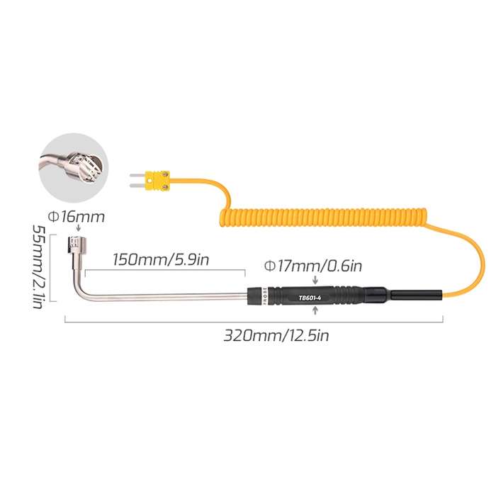 TASI TB601-4 Elbow Surface Thermocouple K-Type Probe Use With Thermometer
