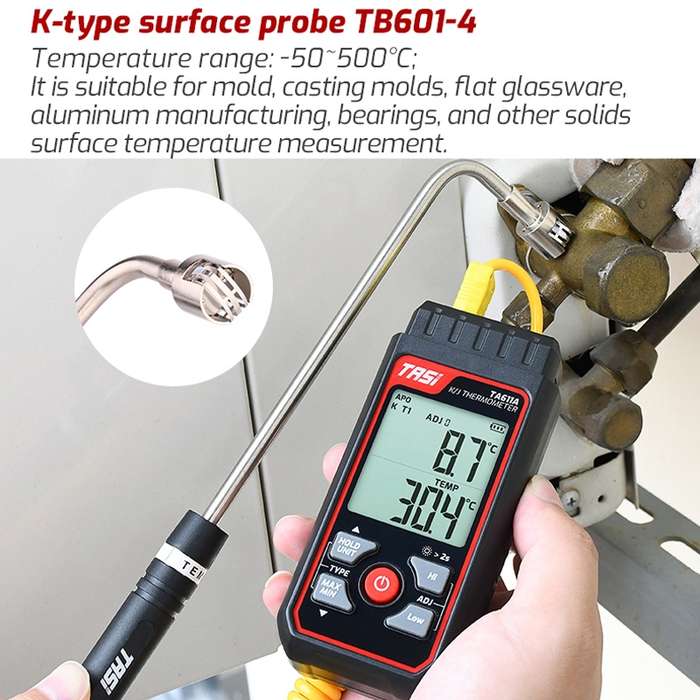 TASI TB601-4 Elbow Surface Thermocouple K-Type Probe Use With Thermometer