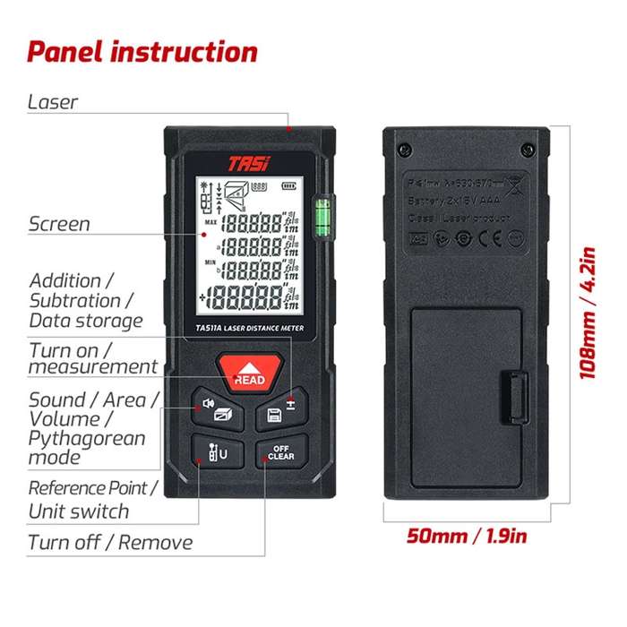 TASI TA511B 70m Laser Handheld Distance Measuring Room Infrared Measuring Instrument