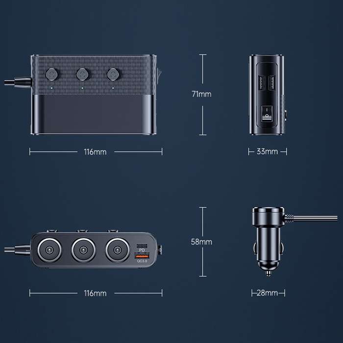 Car Cigarette Lighter USB3.0/PD Interface 128W Car Charger(C28)