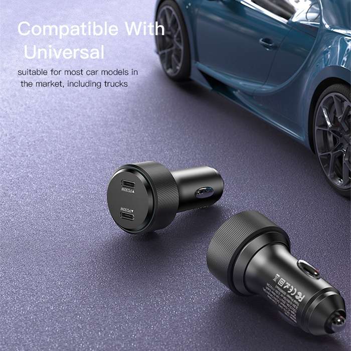 Yesido Y48 60W Car Fast Charger Aluminum Aluminum Double Type-C/USB-C Port Car Charger(Black)