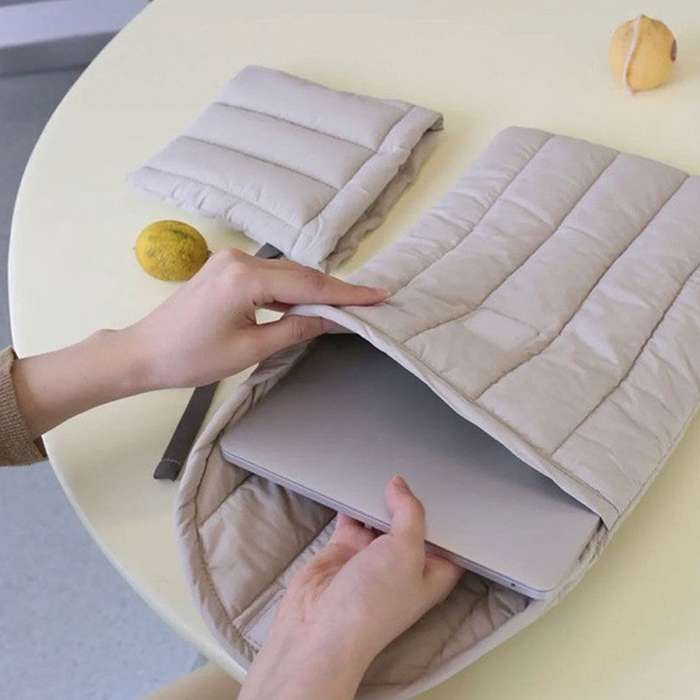 15.6-16 inch Flat Cotton Embroidery Inner Bag Lightweight Space Cotton Protective Case(Yellow Green