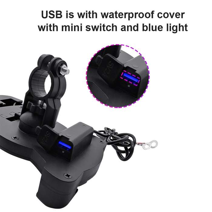 Motorcycle Sunshade Rainproof Mobile Phone Holder, Shape: Charging Mirror Holder 5V-2A