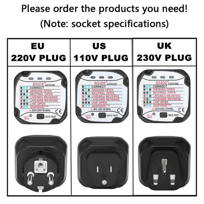BSIDE AST01 Plug Power Tester Electrical Socket Detector EU Plug