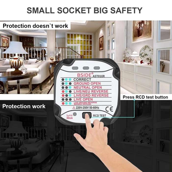 BSIDE AST01 Plug Power Tester Electrical Socket Detector EU Plug