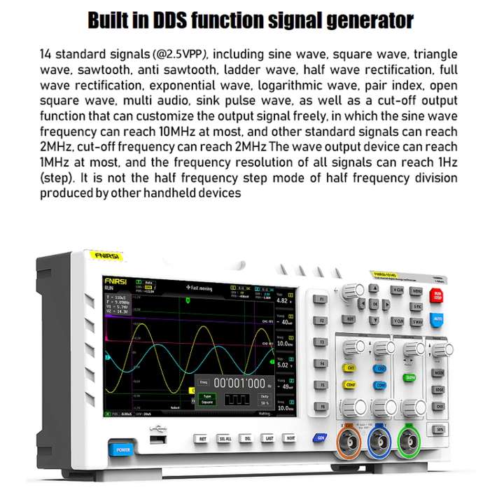 FNIRSI 2 In 1 Dual-Channel 100M Bandwidth Digital Oscilloscope 1GS Sampling Signal Generator, EU Plu