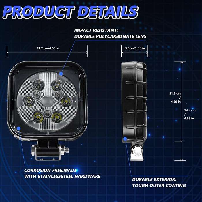4 Inch Square Mixed Luminous Aluminum Alloy Car Work Light(Sigle)