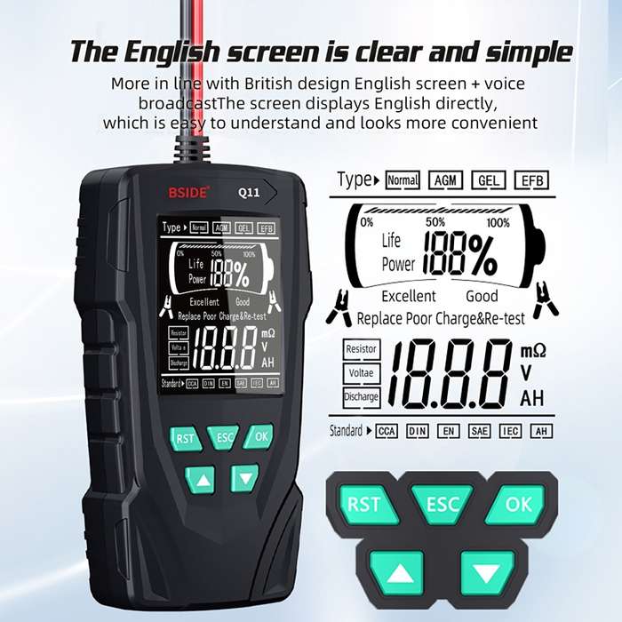 BSIDE Q11 Car Battery Detector 12V/24V Battery Life Capacity Internal Resistance Tester