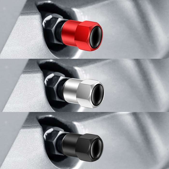 4pcs /Set Hexagonal Metal Tire Valve Caps Automobile Universal Modified Valve Covers(Red)