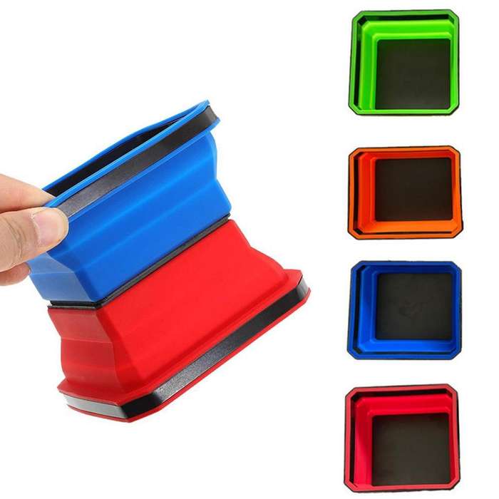 Square Silicone Foldable Magnetic Parts Tray For Small Parts And Tools(Green)