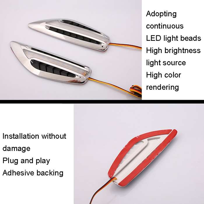 2pcs Car Fender Blade Dynamic Side Marker Lights 12V LED High Bright Daytime Running Lights(Blu