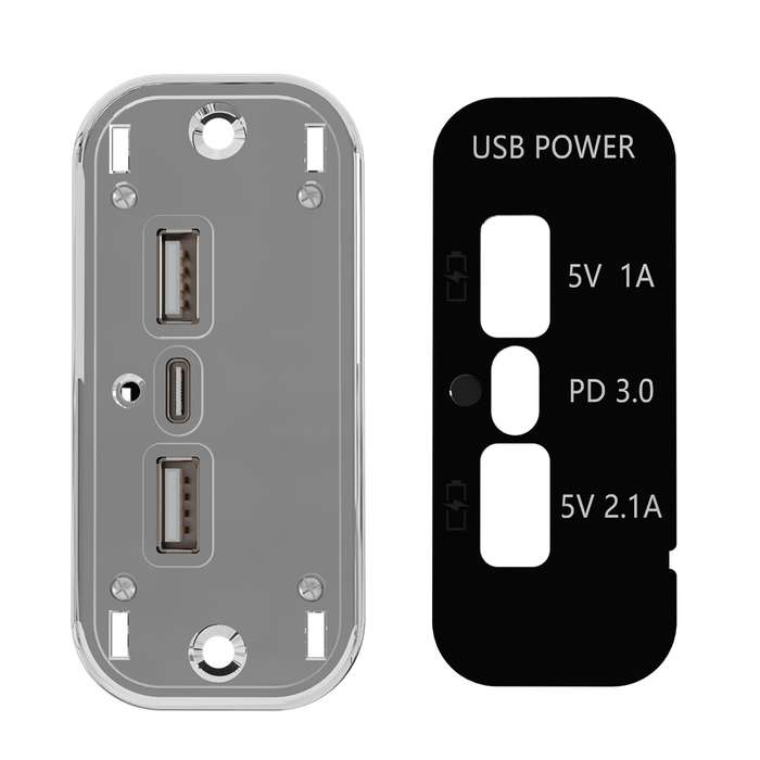 12/24V USB+Type-C Car, RV, Boat Mobile Phone Charger Modification(Silver 2.1A+1A+PD3.0)