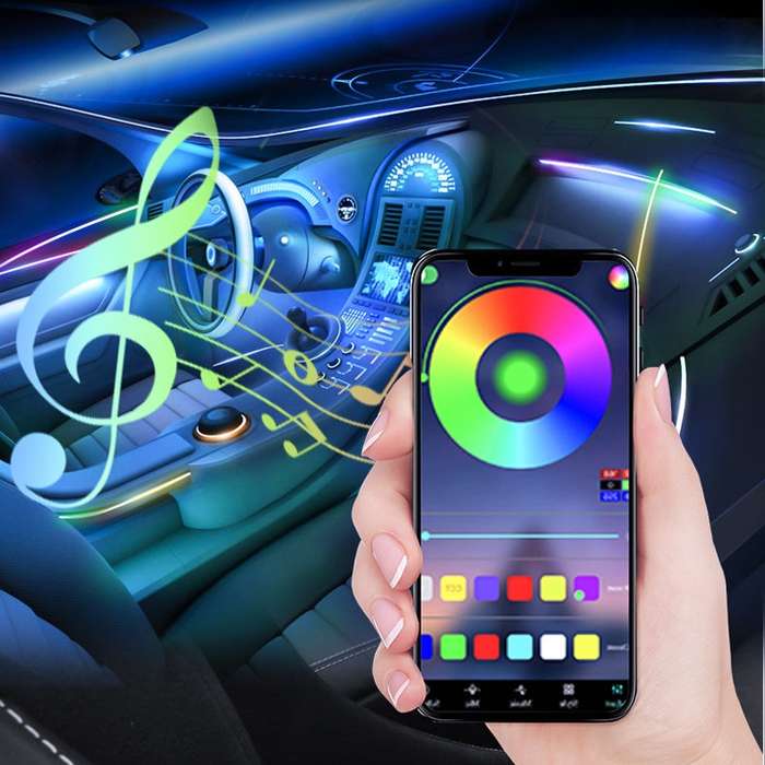 Car Interior Fiber Optic Cold Light RGB Ambient Lamp Center Phantom Footwell Atmosphere Lights, Styl