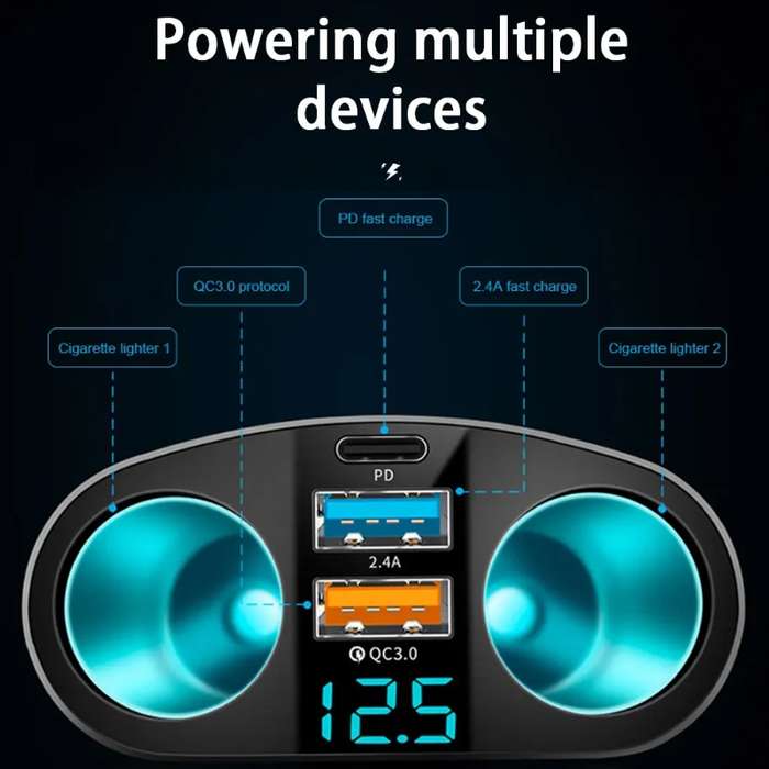 Dual USB Type-C Real-time Digital Display Cigarette Lighter Expansion Car Charger, Model: 66W Dual A