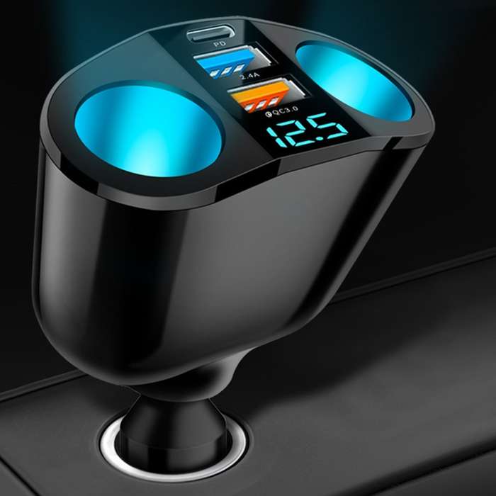 Dual USB Type-C Real-time Digital Display Cigarette Lighter Expansion Car Charger, Model: 66W Dual A